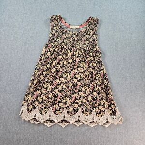 Rewind Smocked Floral Tank Crochet Lace Trim Black Pink Yellow Womens Small S